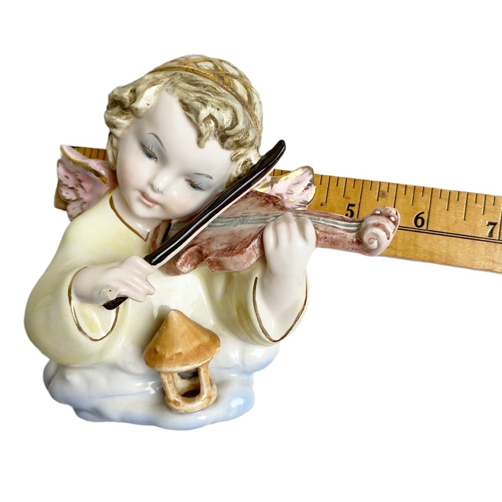 Vintage Italy porcelain cherub playing violin lantern metal hook 6”x6” Victorian - Picture 8 of 9